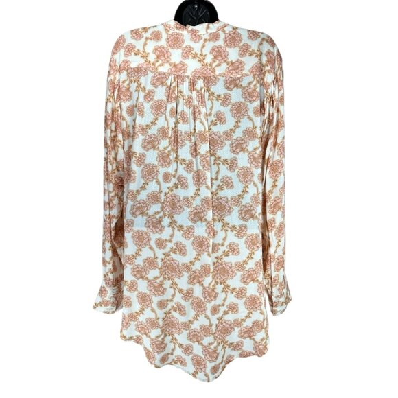 FREE PEOPLE Mia Tunic Top Sz M Pink Beige Floral VNeck Tie Front Viscose Woven - Picture 10 of 16